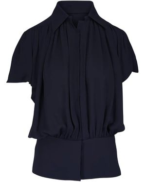 Lanvin Pleated-Panel Short-Sleeves Top - Black
