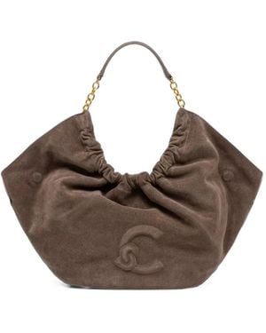 Coccinelle Embossed-Logo Suede Tote Bag - Brown