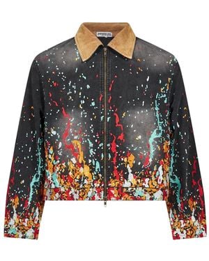 House of Errors Paint-Splatter Corduroy-Collar Jacket - Black