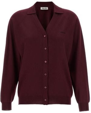 Miu Miu Cardigan Mit Intarsien-Logo - Rot