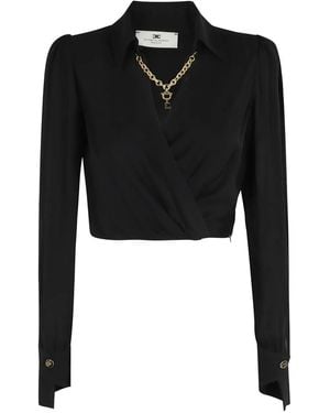 Elisabetta Franchi Nero Chain-Embellished Wrap Top - Black