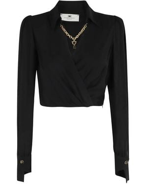 Elisabetta Franchi Nero Chain-Embellished Wrap Top - Black
