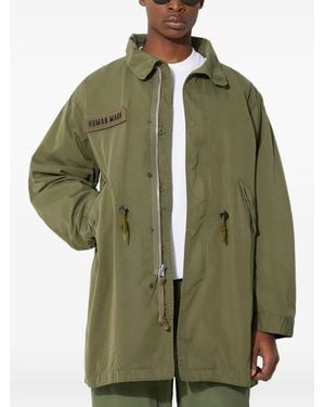 Human Made Logo-Patch Drawstring Parka - Green