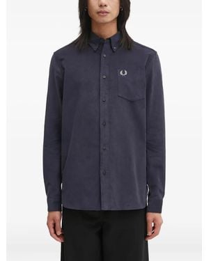Fred Perry Logo-Embroidered Corduroy Shirt - Blue