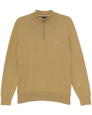BOSS Logo-Embroidered Jumper - Natural