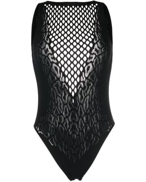 Roberto Cavalli Leopard-Print Open-Back Swimsuit - Black