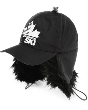 DSquared² Faux-Fur Trim Ski Baseball Cap - Black