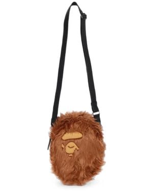 A Bathing Ape Ape Head Faux-Fur Messenger Bag - White