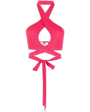 MSGM Ribbed-Knit Crop Top - Pink