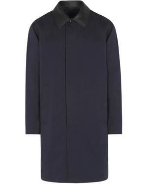 Brioni Leather-Collar Coat - Blue
