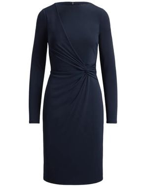 Ralph Lauren Twist-Front Jersey Boat-Neck Midi Dress - Blue