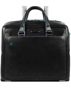 Piquadro Leather Wheeled Pilot Bag - Black