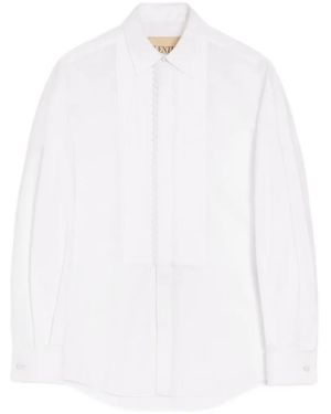 Valentino Garavani Cotton Poplin Shirt With Pleated Plastron And Lace Details - White