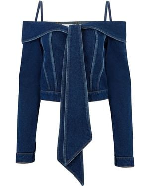 Nina Ricci Off-Shoulder Denim Jacket - Blue