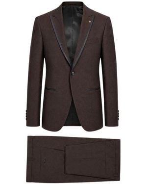 Luigi Bianchi Contrast-Trim Notch-Lapel Suit - Black