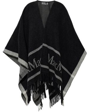 Max Mara Poncho Con Flecos - Negro