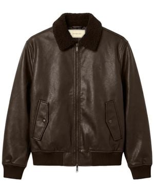 Calvin Klein Shearling-Collar Faux-Leather Jacket - Brown