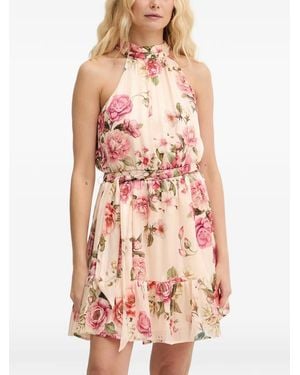 Guess Floral-Print Halterneck Mini Dress - Pink
