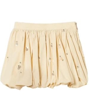 Twinset Poplin Balloon Miniskirt With Embroidery - Natural