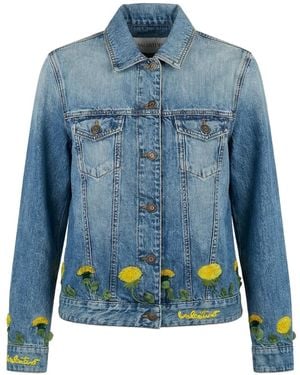 Valentino Garavani Flower-Embroidered Denim Jacket - Blue