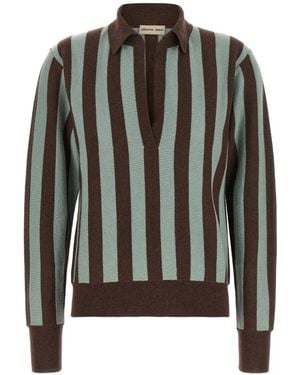 Alberto Biani Striped Cashmere Polo Shirt - Black
