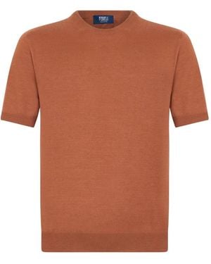 Fedeli Short-Sleeved Round-Neck T-Shirt - Brown