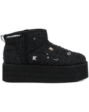 KARL LAGERFELD Thermo Charm-Embellished Bouclé Snow Boots - Black