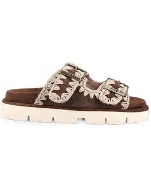 Mou Crochet-Trim Suede Sandals - Marron