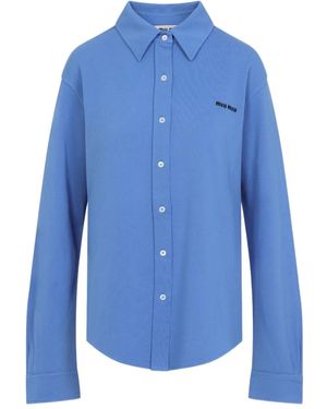 Miu Miu Camisa de algodón con logo bordado - Azul