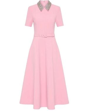 Rebecca Vallance Embellished-Collar Belted Dress - Pink
