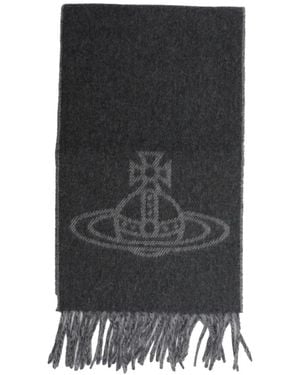 Vivienne Westwood Orb-Logo Fringed Scarf - Black