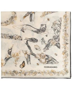Ferragamo Floral-Print Silk Scarf - Natural