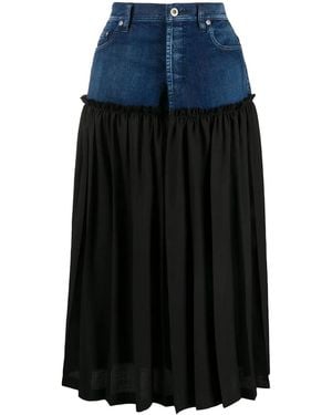Y's Yohji Yamamoto Pleated Panel Denim Skirt - Blue