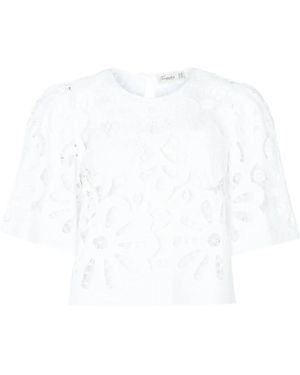 Temperley London Embroidered Semi-Sheer Gathered Blouse - White