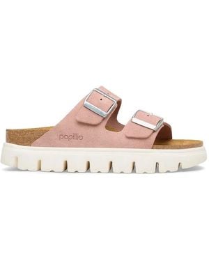 Birkenstock Arizona Buckle-Fastening Platform Slides - Pink