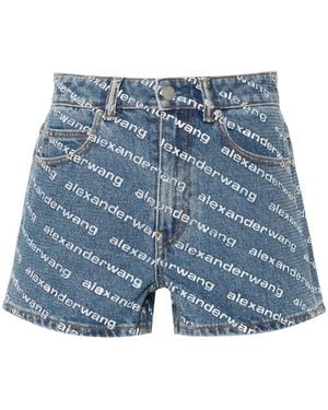 Alexander Wang Rhinestoned Denim Shorts - Blue