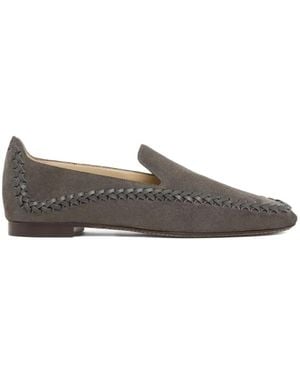 Giorgio Armani Slip-On Suede Sneakers With Woven Embroidery - Grey