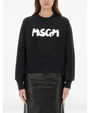 MSGM Logo-Print Cropped Sweatshirt - Black