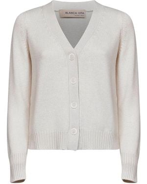 Blanca Vita V-Neck Button-Up Cardigan - White