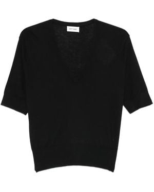 Soft Goat V-Neck Short-Sleeve T-Shirt - Black