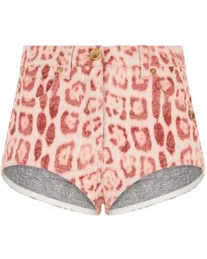 Roberto Cavalli Jaguar-Print Denim Shorts - Pink