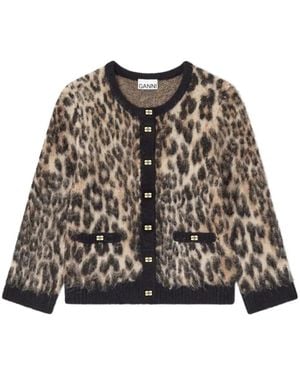 Ganni Leopard-Print Button Cardigan - Brown