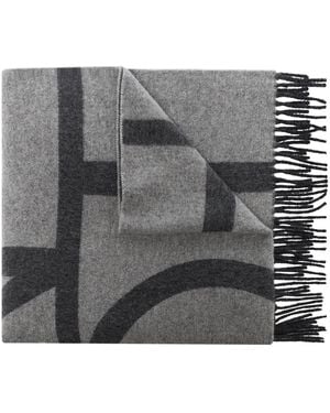 TOTEME Monogram Jacquard Wool Scarf - Grey