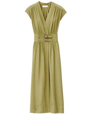 Ba&sh Dove Buckle-Detail V-Neck Midi Dress - Green