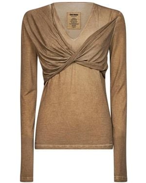 Uma Wang Twisted-Panel V-Neck Blouse - Natural