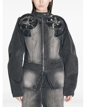 FIDAN NOVRUZOVA Rosette-appliqué zip-front jacket - Negro