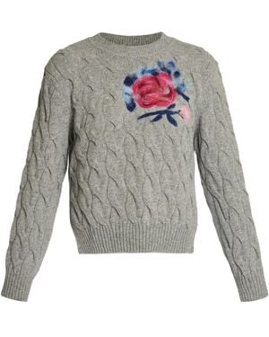 Erdem Cable-Knit Flower-Embellishment Sweater - Grey