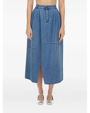 Alysi Pleated Denim Skirt - Blue