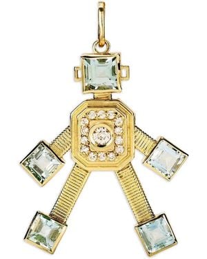 Van Robot Pendentif Mini Piccolo Robot Serti De Diamants Et D'Aigue-Marine - Métallisé