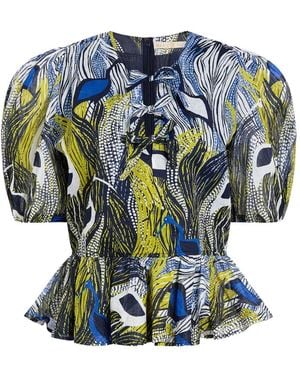 Marie Oliver Estella Puff-Sleeve Peplum Blouse - Blue